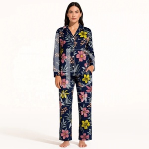 Conjunto de Pijama de Algodón Modal para Mujer, Camisa de Manga Larga y Pantalones Anchos de Color Liso, Venta al Por Mayor - Product Image 1