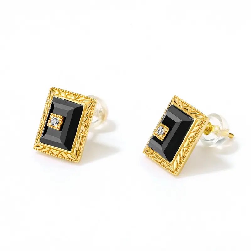 New style small fragrant square natural black agate 925 sterling silver jewelry light luxury white-collar set decoration