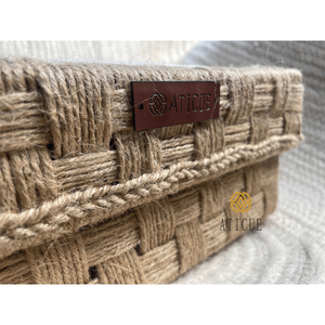 Eco-Friendly 10x10x5 Inch Woven <b>Jute</b> and Cotton Storage <b>Basket</b> with Lid Multipurpose Organizer for Living Room Home Use - Product Image 2
