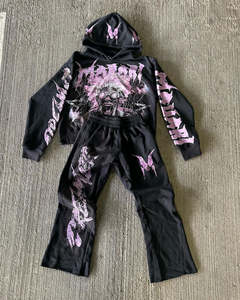 Nueva moda Baggy Streetwear Chándal Alta calidad 100% Algodón Unisex Chándales Conjunto Impreso Sudadera con capucha y pantalón Conjunto de dos piezas - Product Image 5