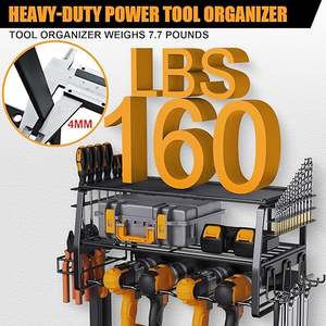 Étagère de rangement multifonctionnelle en métal <span class=keywords><strong>pour</strong></span> outils de garage Support mural <span class=keywords><strong>pour</strong></span> 5 perceuses avec tournevis à deux niveaux Panneau perforé - Product Image 6