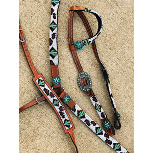 TÊTELEAU EN CUIR WESTERN LÉGER AVEC PLAQUE PECTORALE ASSORTIE ET RÊNES EN CUIR INCLUSES./TÊTELEAU WESTERN PERSONNALISÉ - Product Image 5