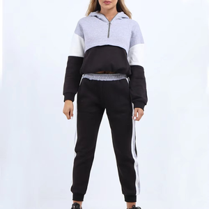 Conjunto de Jogger transpirable de lana de algodón 100% para mujer, chándales de mujer transpirables con logotipo estampado informal de 2 piezas a la venta, precio bajo - Product Image 1