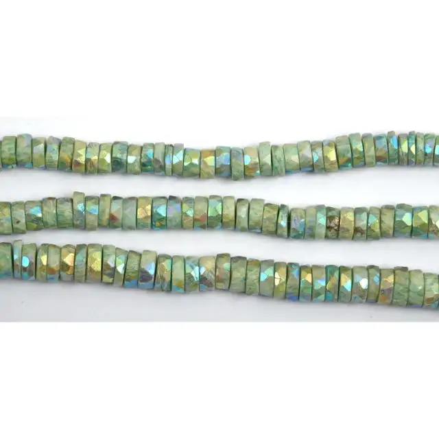 Natural Coated Amazonite Beads Wheel Shape Faceted Gemstone Handmade Beads For Jewelry Making
