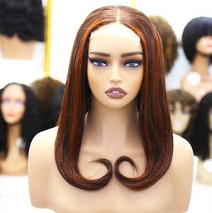 Peluca Bob Corta con Mechas de Color, Aspecto Natural, Cabello Virgen Brasileño Remy, Base de Seda, Pelucas con Cierre para Mujer - Product Image 6