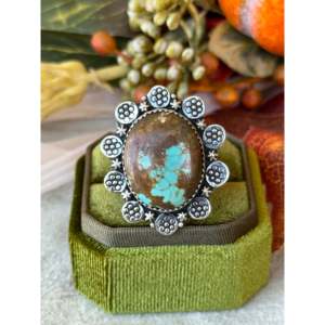 Bague ajustable en argent sterling avec turquoise artisanale du sud-ouest - Product Image 1