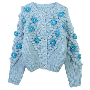 2025 Autumn New Handmade COLLARLESS Knit Women's <b>Sweater</b> Gentle Style Forest Three-Dimensional Flower Top Casual <b>Cardigan</b> for - Product Image 6