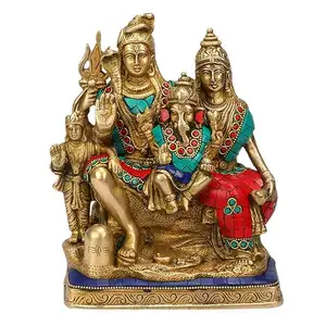 8 "Laiton Shiva Parvati, Shiv Parivar Bholenath Shankar Bhagwan Ganesh Famille Murti Idol Statue Sculpture Multicolore Décor À La Maison