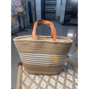 Bolso Tote de Yute Ecológico y Duradero para Mujer con Asas de Cuero y Cierre de Cremallera, Diseño a Rayas, 13x5x12 Pulgadas - Product Image 6