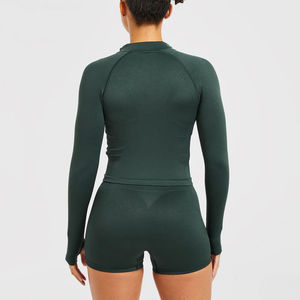 <b>Women's</b> Athletic Wear Suit Full Zip up Fitness Long Sleeve Jacket Sports Bra and <b>Leggings</b> 2 Piece Workout Yoga Set Cheap Price - Product Image 2