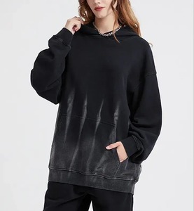 Sudadera con capucha de lavado ácido de gran tamaño con serigrafía personalizada de High Street al por mayor para hombres y sudaderas con capucha de lana para hombres - Product Image 2