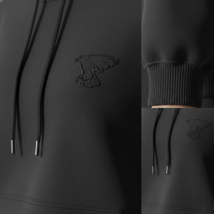 Sweat à capuche en polaire écologique pour femme, logo 3D personnalisé en relief, noir jet, streetwear minimaliste, pull de haute qualité, relief - Product Image 6