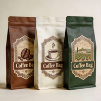 Emballage personnalisé OEM d'usine avec logo imprimé, emballage mat pour les grains de café, sac à fond plat avec fermeture éclair refermable