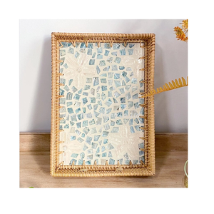 Plateau de service en osier avec incrustation de nacre Base MDF et poignée d'insertion pour le service de fruits plateau de Table basse dans le salon - Product Image 5