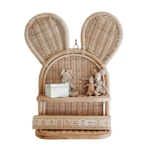 High End Quality Rattan Bear Shelf Handcrafted Rattan Display Two Shelves For Kids Storage