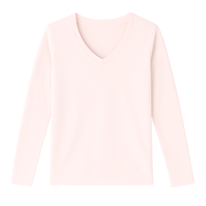 <b>Women</b> Light Pink Long Sleeve V Neck <b>T</b> <b>Shirt</b> 100% Luxury Organic Cotton Pre Shrunk GOTS Certified Premium Soft Classic Fit Tee - Product Image 1