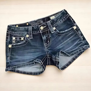 Mini Short de algodón vaquero retro MS Handicraft | Ropa de calle de tiro bajo para Mujer | Bolsillos góticos gráficos Y2K | Acogedor traje de verano | Edgy - Product Image 1
