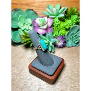 Navajo-Made Fine Jewelry Kingman Turquoise & Sterling <b>Silver</b> <b>Statement</b> <b>Ring</b> Size 5.75 for Everyday Wear - Product Image 2