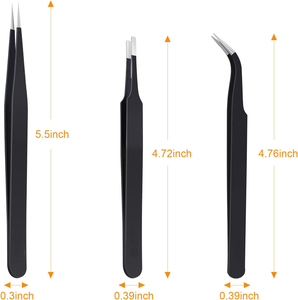 Jeu de 3 pinces de précision en acier inoxydable antistatique amélioré pour l'électronique, le laboratoire et la fabrication de bijoux. - Product Image 2