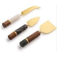 Ensemble de 3 couteaux à fromage en acier inoxydable, style naturel, faits à la main, écologiques, HAAMEEM IMPEX, manche en bois marbré, pour servir