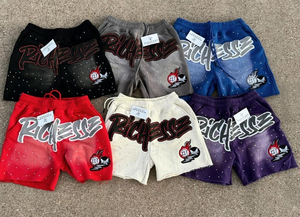 Ropa de calle de verano para hombre, pantalones cortos, parche bordado personalizado, diseño de serigrafía, tejido de punto desteñido al sol, conjunto de ropa de abrigo de felpa francesa - Product Image 3