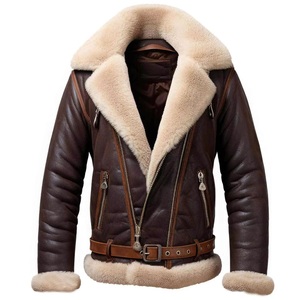 Blouson aviateur en cuir véritable pour homme, col en fausse fourrure, style moto, coupe-vent, fabriqué au Pakistan - Product Image 1