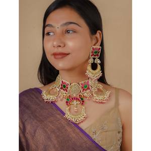 طقم عقد زفاف متعدد الألوان مطلي بالذهب TJ-S114M ثابا جاداو كوندان مجوهرات راقية عيار 24 قيراط مصنوعة في الهند للهدايا - Product Image 3