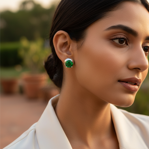 Boucles d'oreilles clous vintage tendance en argent 925 avec diamant taille émeraude, motif goutte d'eau vert émeraude taille poire, bijoux pour femme, cadeau - Product Image 1
