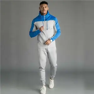 Yeni varış üst erkek eşofman erkekler özelleştirilmiş spor koşu giyim spor giyim kraliyet mavi beyaz renk ile Slim Fit uzun kollu erkek gömlek erkek eşofman