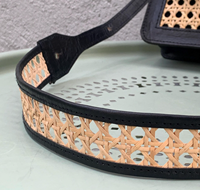 Sac en rotin naturel pour femmes, sac à bandoulière en rotin et cuir fait à la main noir pour dame, femme, Nhat Minh