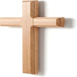 Cruz de Pared de Madera Hecha a Mano - Decoración Cristiana Rústica de 10 Pulgadas para el Hogar, Arte Religioso Colgante de Madera Sólida para Sala de Estar, Católica - Product Image 1