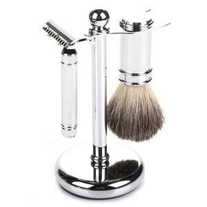 Shave Edge Eco-Friendly Metal Cut Throat Razor Pure Badger Shaving Brush and Bamboo Shaving Stand - Product Image 1