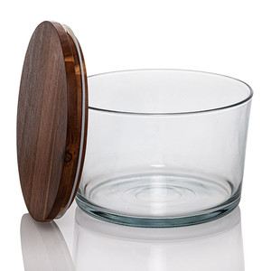Hot Selling Glass Serving Bowl With Wooden <b>Lid</b> table top <b>decorative</b> Glass Bowl For Home Kitchen Hotel Restaurants Party - Product Image 1