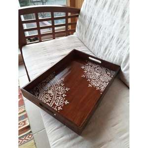 Plateau de service pour petit-déjeuner laqué, plateaux décoratifs en bois, grande forme rectangulaire, impression personnalisée, style américain, pour hôtel - Product Image 1