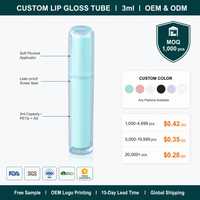 Tube de brillant à lèvres personnalisé de 3 ml, conteneur cosmétique vide avec applicateur floqué, bouchon à vis anti-fuite pour OEM ODM