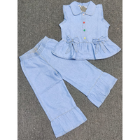 Ensemble 2 pièces en jean pour petites filles, motif uni, hauts de pyjama en tissu délavé, fabrication BD, délai d'échantillon 7 jours