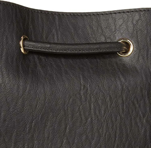 Bolso Tipo Cubo de Cuero Genuino para Mujer, Cierre con Cordón, Correa para el Hombro, Estilo Minimalista, Uso Diario, Textura Saffiano Negra - Product Image 6
