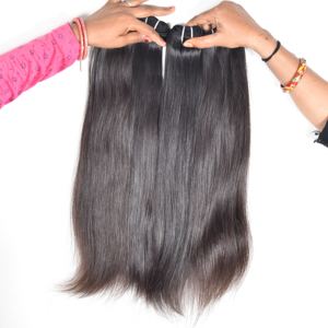 100% cutícula alineada cabello indio crudo templo sedoso recto cabello virgen ninguno piojos paquetes baratos de proveedor de la India cabello humano - Product Image 1