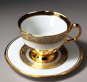 Juego de Taza y Platillo Redondos de Latón con Diseño Art Deco para Bodas, Calidad Premium, Tamaños Personalizables, Empaque Individual, HF Industries - Product Image 2