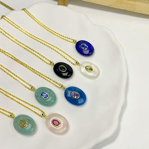 จี้สร้อยคอทำด้วยมือทำด้วยพลอยอเมซอนแบบฝังรูปวงรี-สร้อยคอพลอยคู่ - Product Image 5