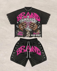 Camiseta de sublimación de algodón de alta calidad de diseño personalizado y conjunto corto con diamantes de imitación para hombres y mujeres imprime tu propio diseño - Product Image 1