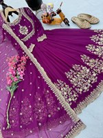 Gaun Tradisional India Panjang Lantai Berbahan Georgette Fox Bordir Multi-Zari Berkualitas Tinggi, Dapat Dibalik, Anti Kusut, dan Elastis