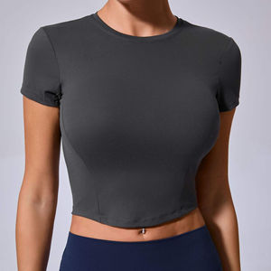 Women Cute Summer <b>Yoga</b> Top Seamless Sport <b>T</b>-<b>Shirt</b> Fitness Clothes Short Sleeve Regular Fit Gym Active Wear - Product Image 2