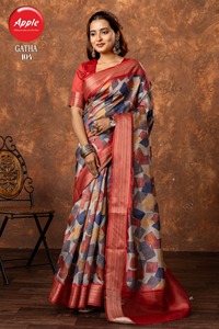 Sari de seda Tussar con estampado geométrico elegante para mujer, Sari tradicional ligero y suave, Ropa Étnica de diseñador para uso diario festivo - Product Image 4