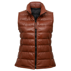 Venta al por mayor a prueba de viento acolchado de las mujeres Chaleco de invierno sin mangas abajo chaqueta de las mujeres Chaleco de cuero ropa de trabajo de cuero brillante mejor valorado - Product Image 1