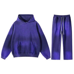 Ensemble survêtement en molleton de coton uni imprimé personnalisé pour l'hiver, sweat à capuche et jogging unisexe, surdimensionné, délavé à l'acide, délavé au soleil, streetwear - Product Image 2