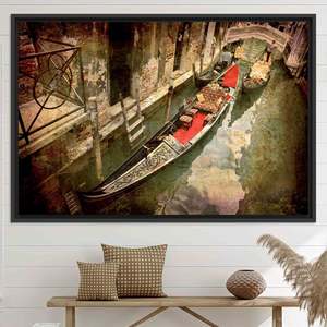 Venice Gondola Canvas Print: Elegant Italy View Wall Art,BLACK <b>FRAMED</b> CANVAS - Product Image 1