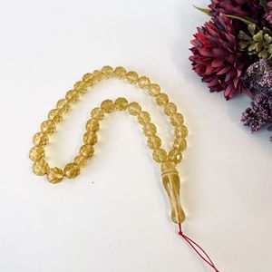Tespih en ambre baltique fait main à facettes, jaune, Misbaha, 33 perles - Product Image 3
