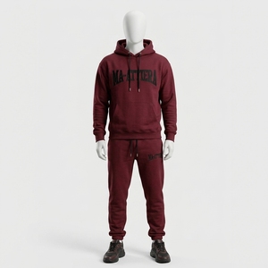 <b>Men</b> Burgundy Hoodie Tracksuit Set <b>Pullover</b> Sweatshirt Jogger Pants Premium Sportswear Gym Training Running Fitness Casual Outfit - Product Image 1