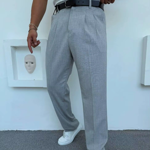 Pantalones elásticos de talla grande para hombre, pantalones de oficina, informales, elegantes, con cremallera media, rectos, de algodón, Hip Hop - Product Image 1